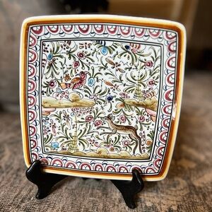 Conímbriga HandPainted Portuguese Ceramic Plate 8", Woodland Animal Floral Motif